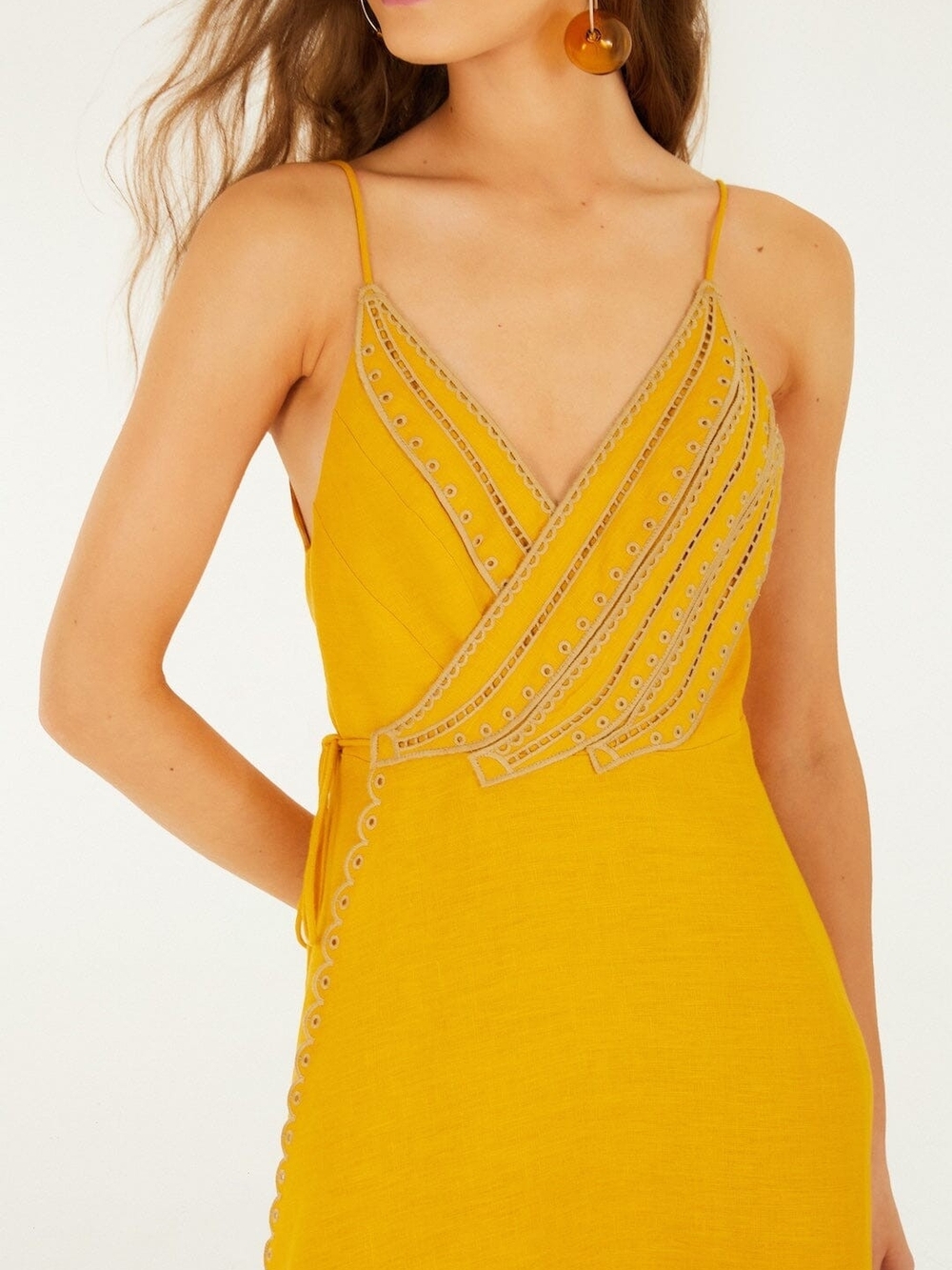 NWT Farm Rio Yellow Bananas Euroflax Linen Maxi Wrap Dress Sz M - Picture 2 of 9
